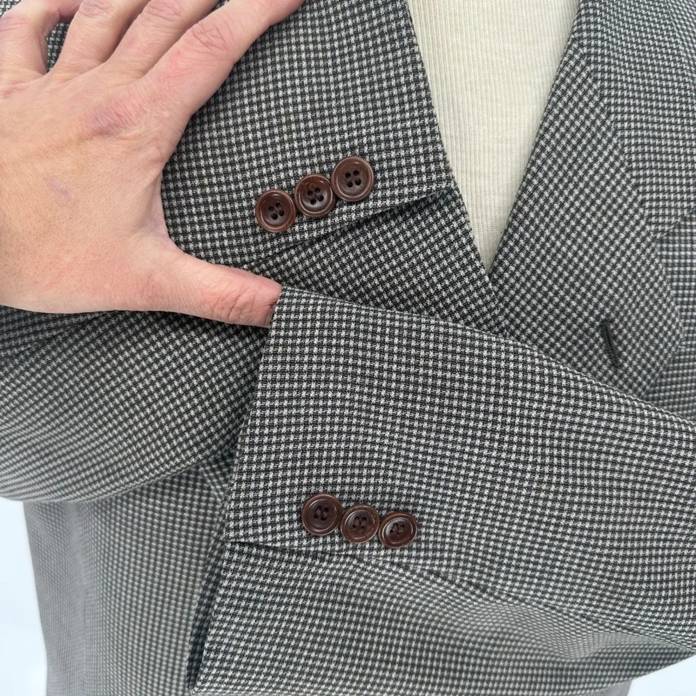 Armani Collezioni Houndstooth Wool Notched Lapel Blazer‎ 3 Button Jacket 46R